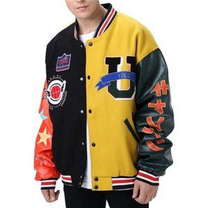 NEW Unisex  - Yellow Varsity Embroidered Letterman Bomber Jacket